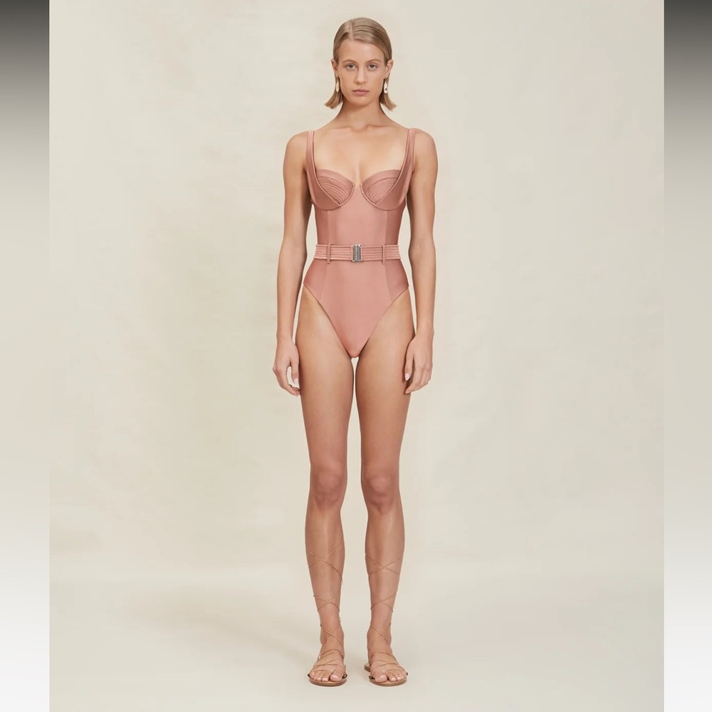 DEVON WINDSOR Rose Pink Sculpted One-Piece Swimsuit with Belt